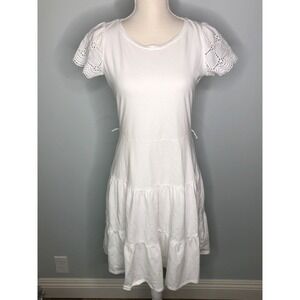 LC Lauren Conrad Woman's Eyelet Flutter Sleeve 3 Tiered Swing Dress Size‎ Small